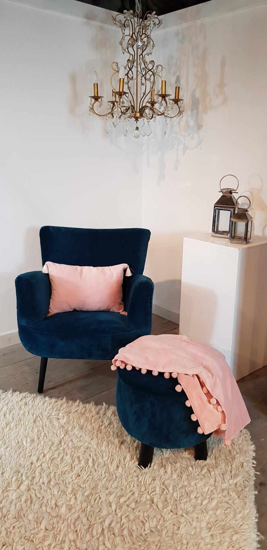 Ragged Rose Alma Petrol Blue Velvet Armchair