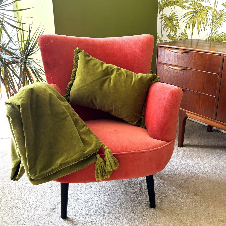 ragged rose Alma Rust Orange Velvet Armchair