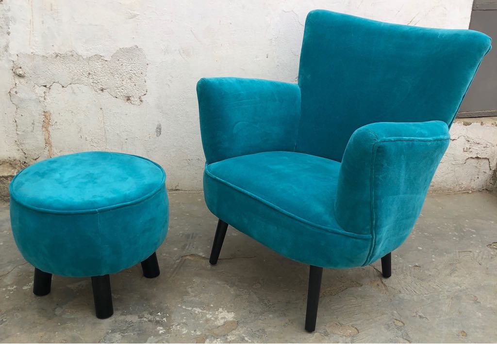 Ragged Rose Alma Teal Velvet Armchair