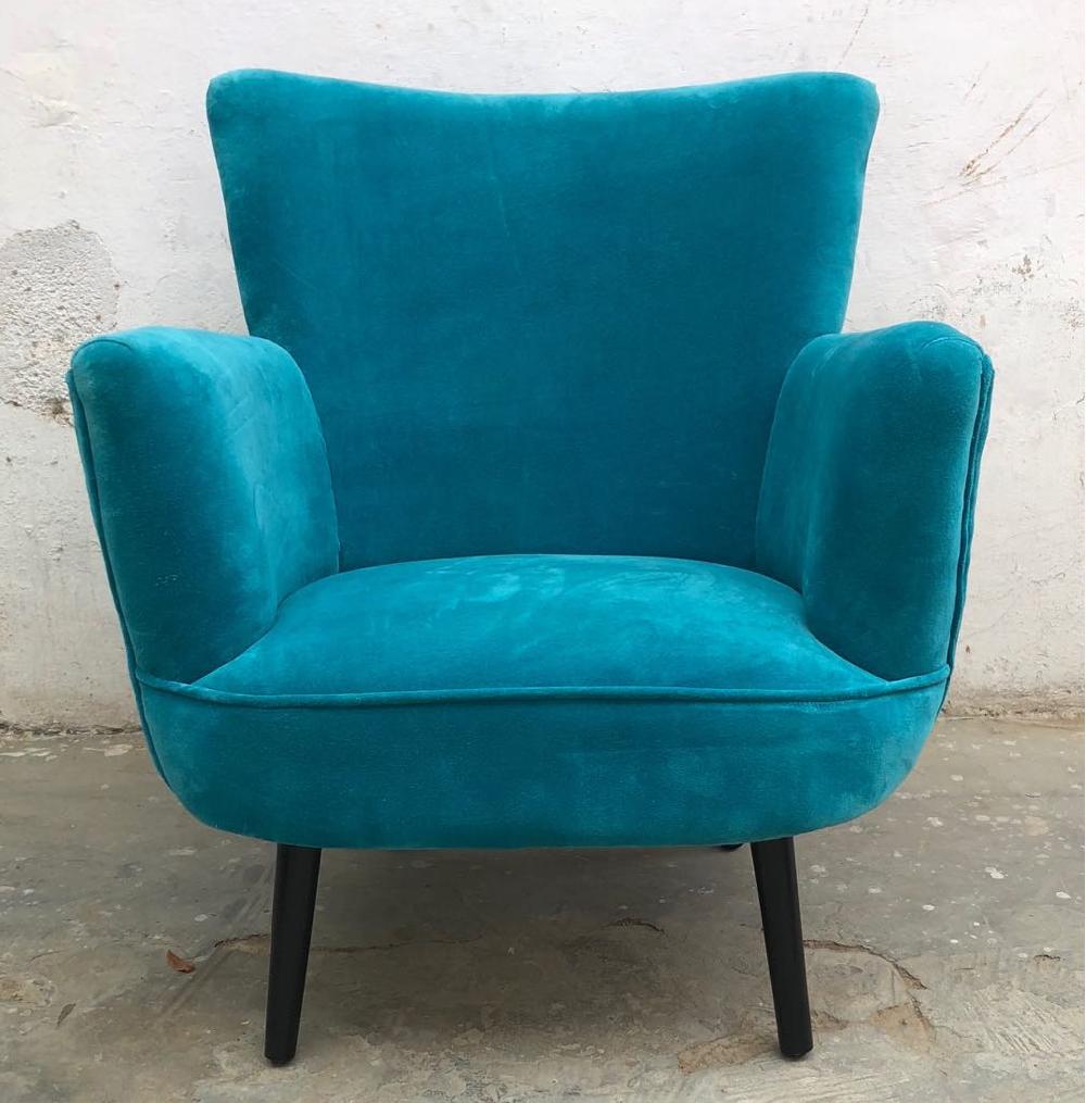 Ragged Rose Alma Teal Velvet Armchair