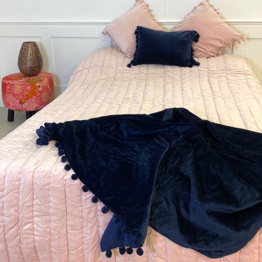 Ragged Rose Belinda Navy Blue Velvet Throw