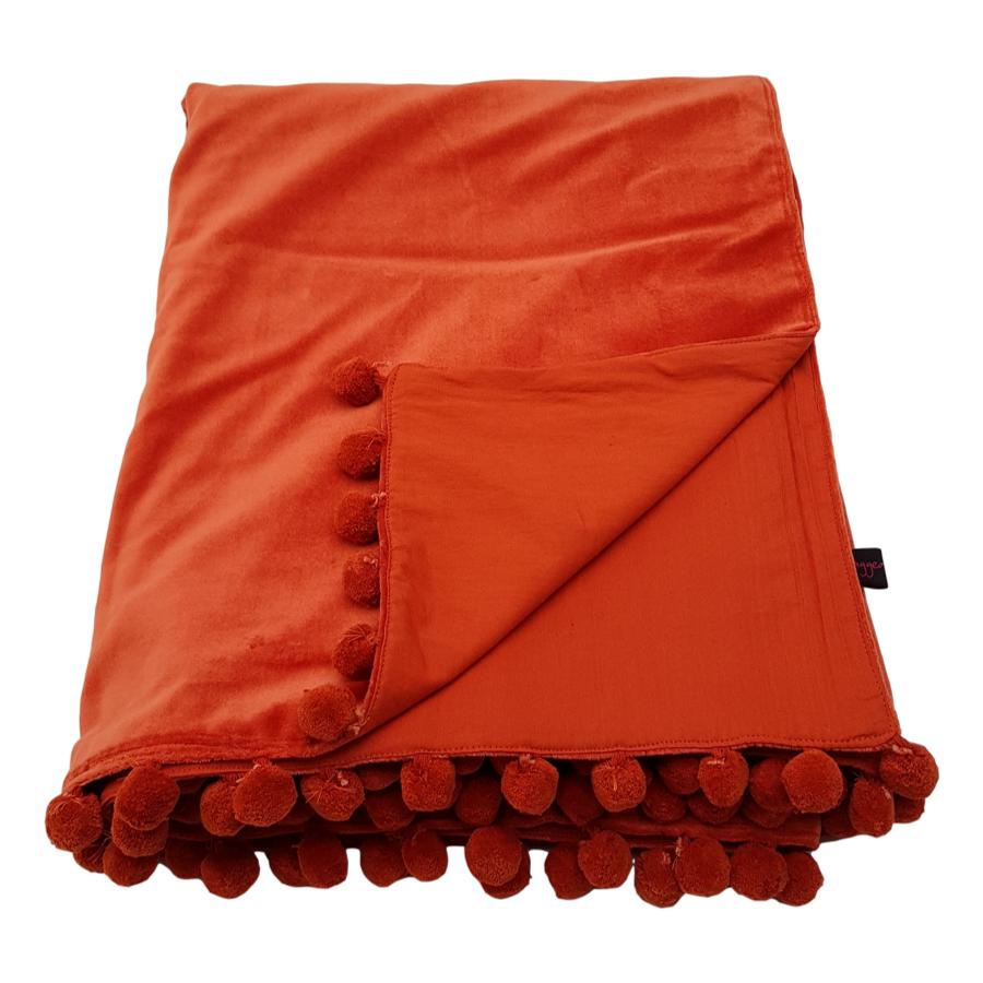 Ragged Rose Belinda Rust Velvet Pompom Throw
