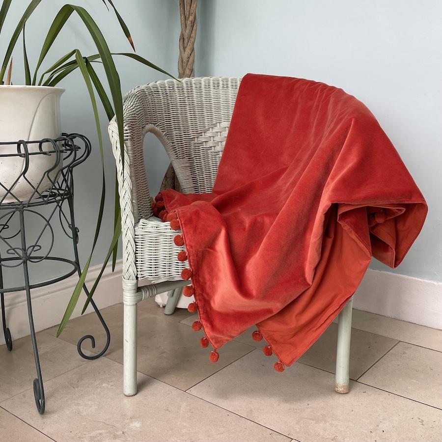 Ragged Rose Belinda Rust Velvet Pompom Throw