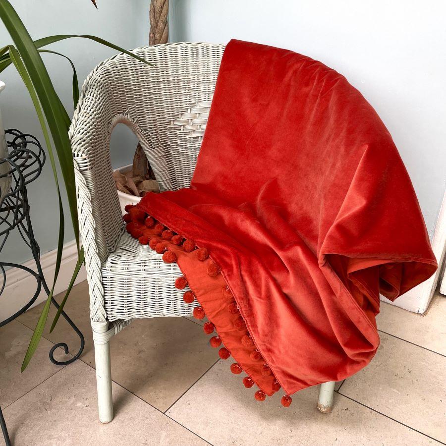Ragged Rose Belinda Rust Velvet Pompom Throw