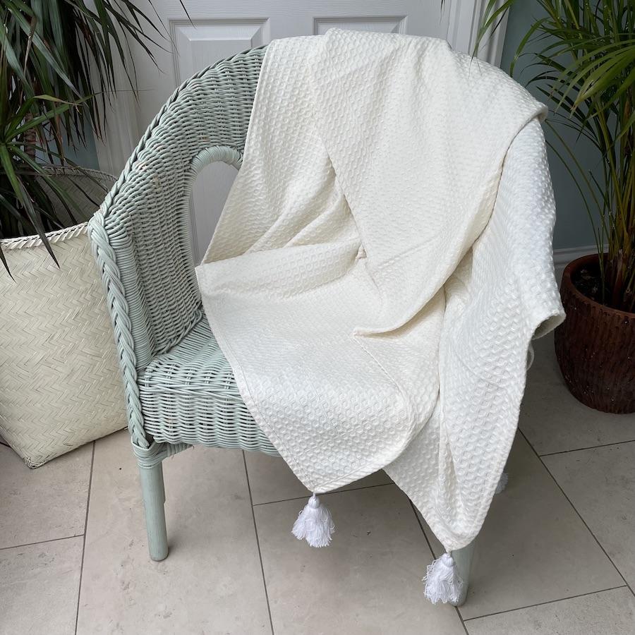 Ragged Rose Cream Waffle Throw