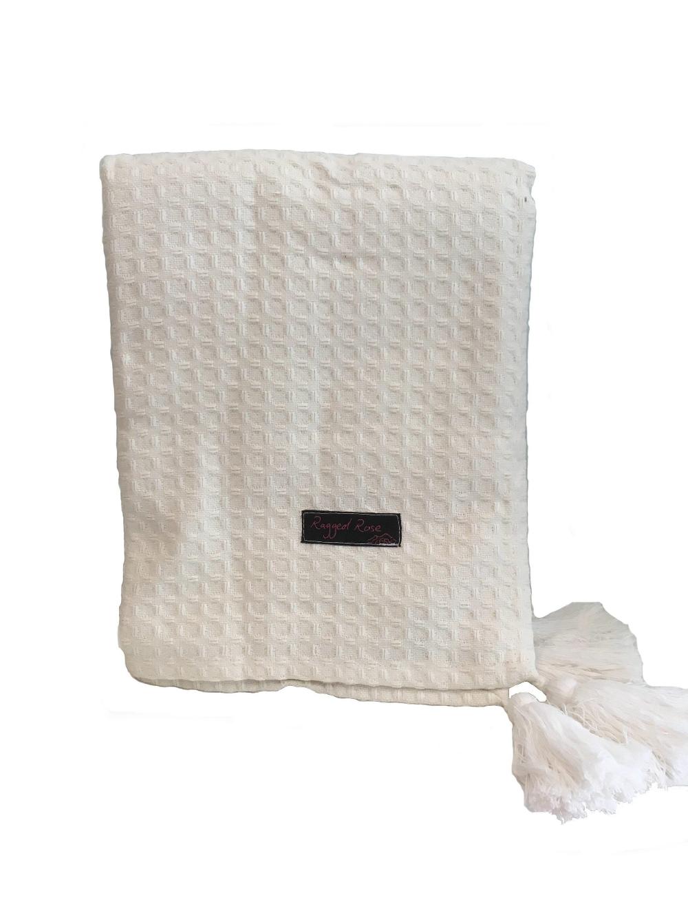 ragged rose Cream Waffle Throw