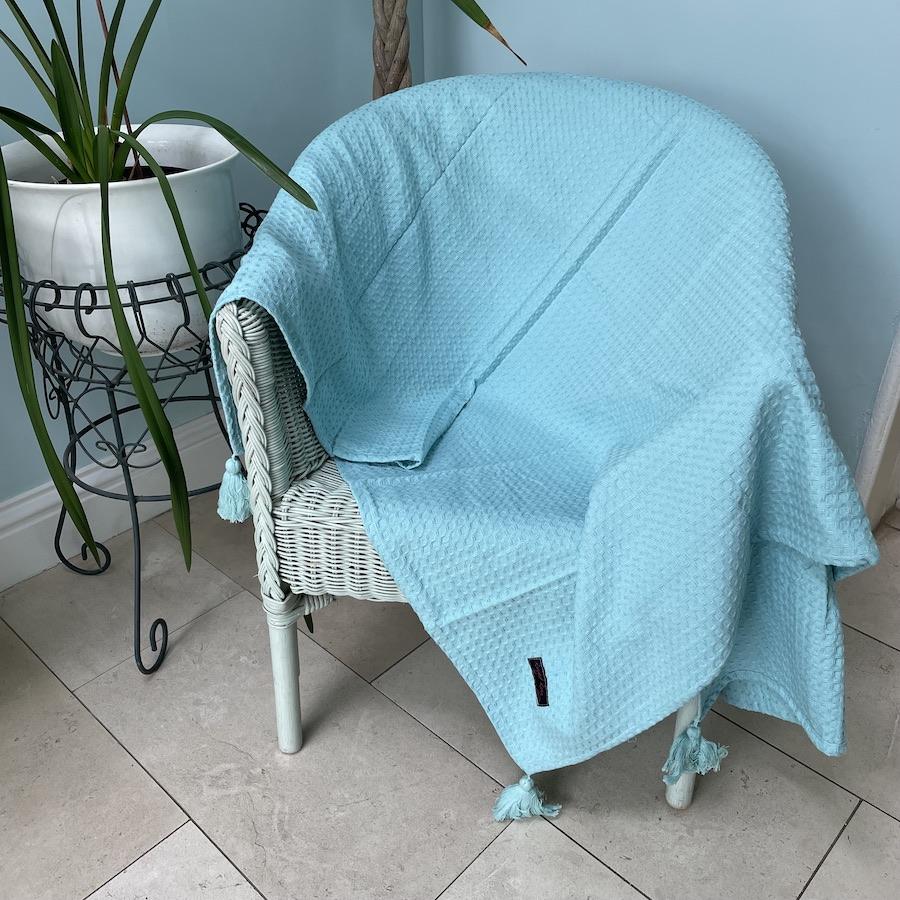 Ragged Rose Duck Egg Blue Waffle Throw