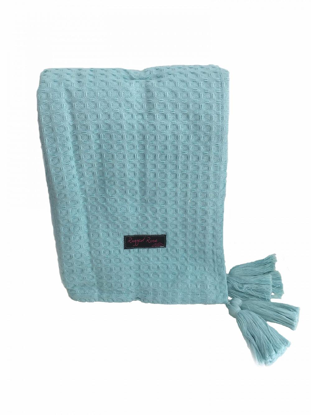 ragged rose Duck Egg Blue Waffle Throw