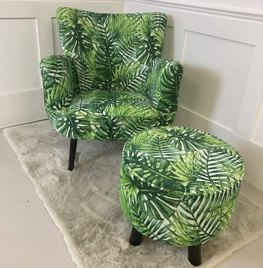 Ragged Rose Green Palms Velvet Armchair