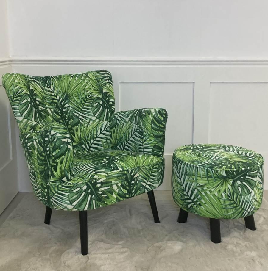 Ragged Rose Green Palms Velvet Armchair