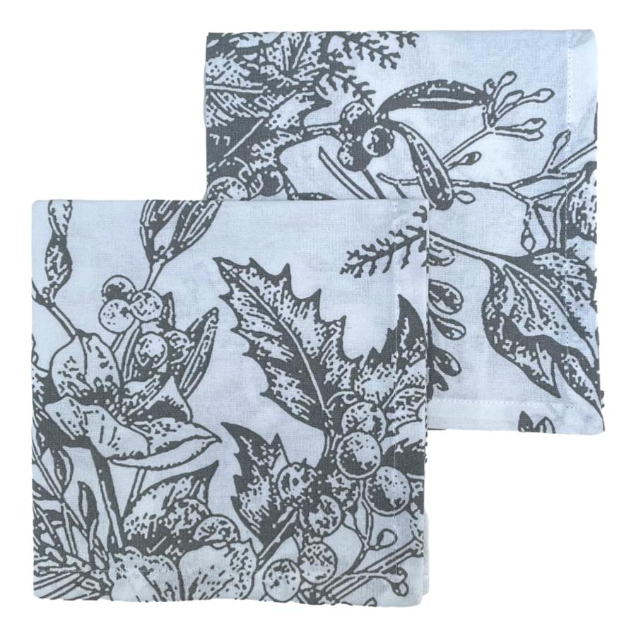 Ragged Rose Grey Holly Christmas Napkins