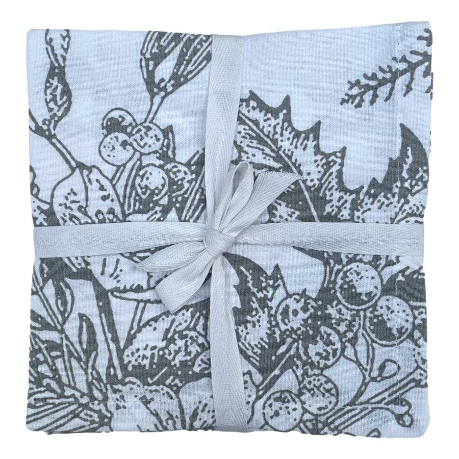 Ragged Rose Grey Holly Christmas Napkins