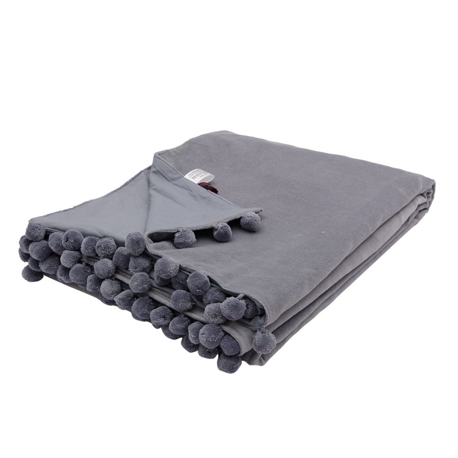 Ragged Rose Grey Velvet Throw
