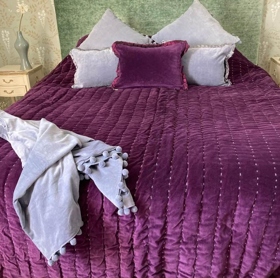 Ragged Rose Grey Velvet Throw