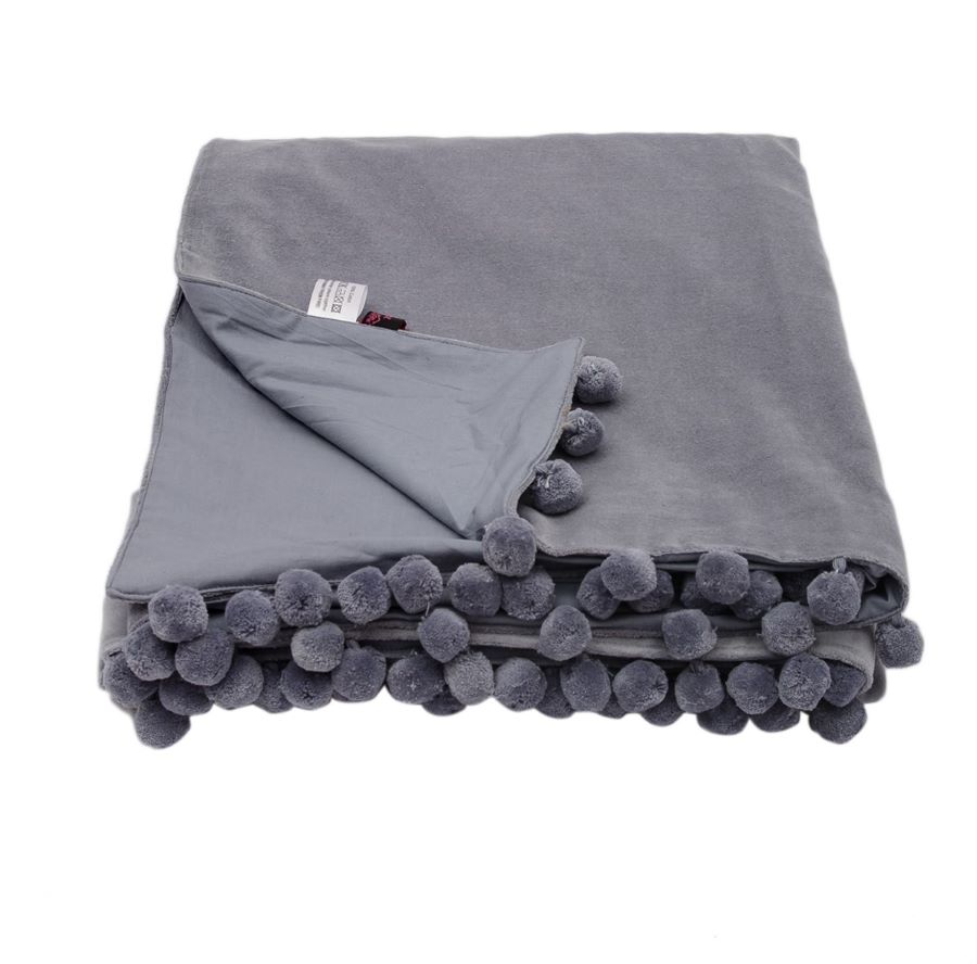 ragged rose Grey Velvet Throw
