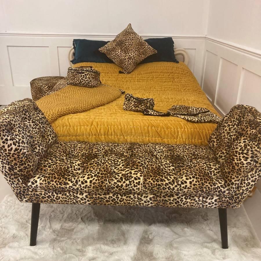 Ragged Rose Leopard Velvet Bench