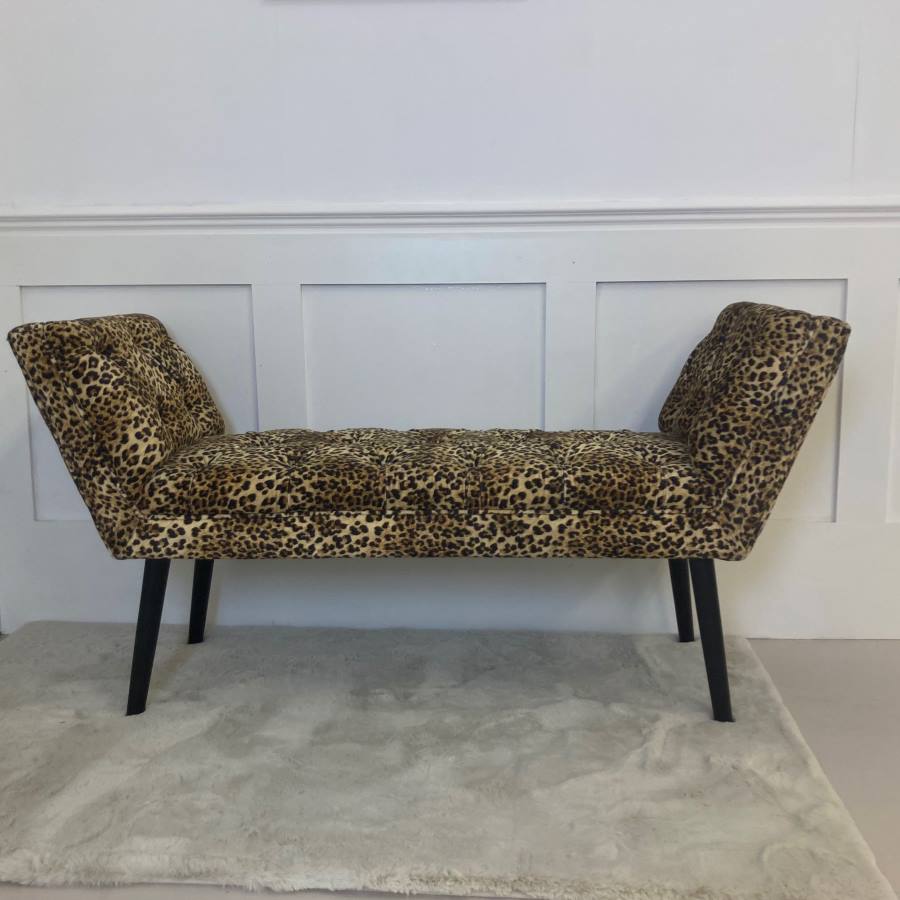 ragged rose Leopard Velvet Bench