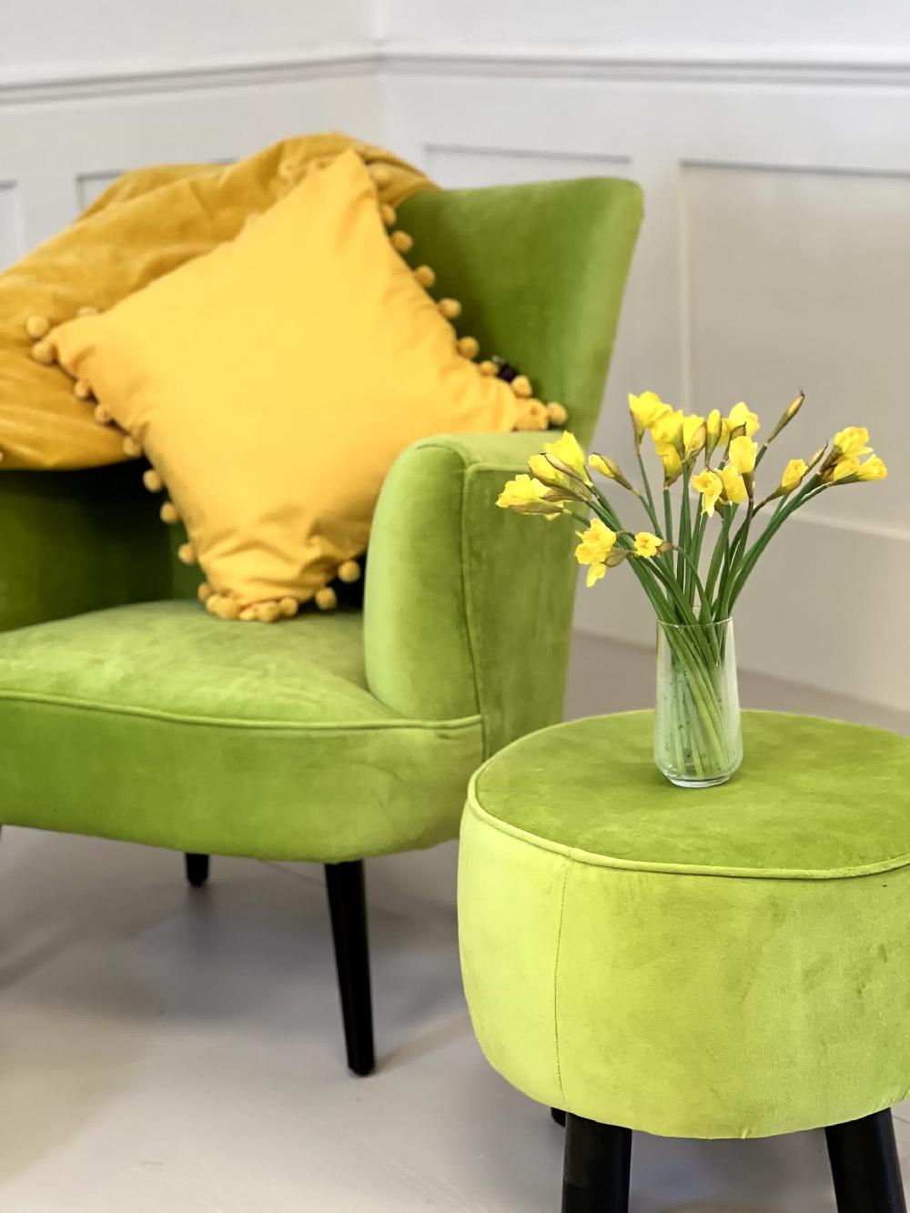 Ragged Rose Lime Green Velvet Armchair
