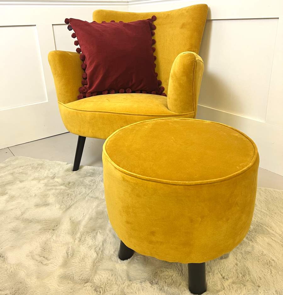 Ragged Rose Mustard Velvet Footstool