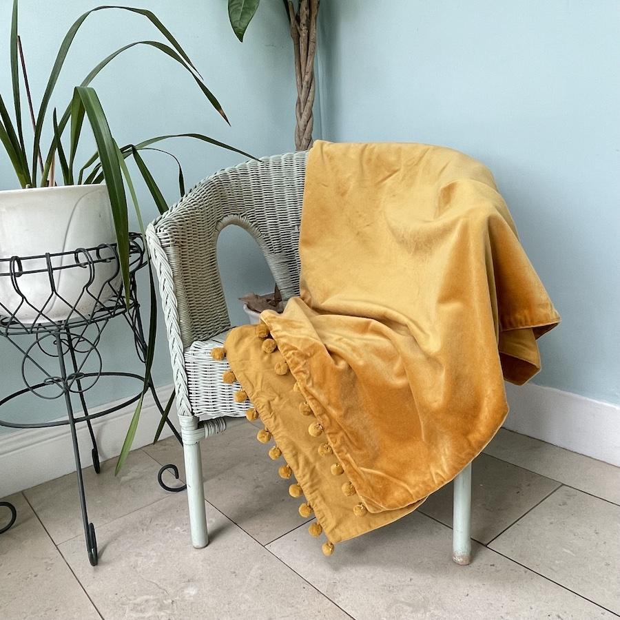 Ragged Rose Mustard Velvet Throw