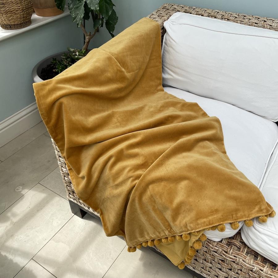 Ragged Rose Mustard Velvet Throw