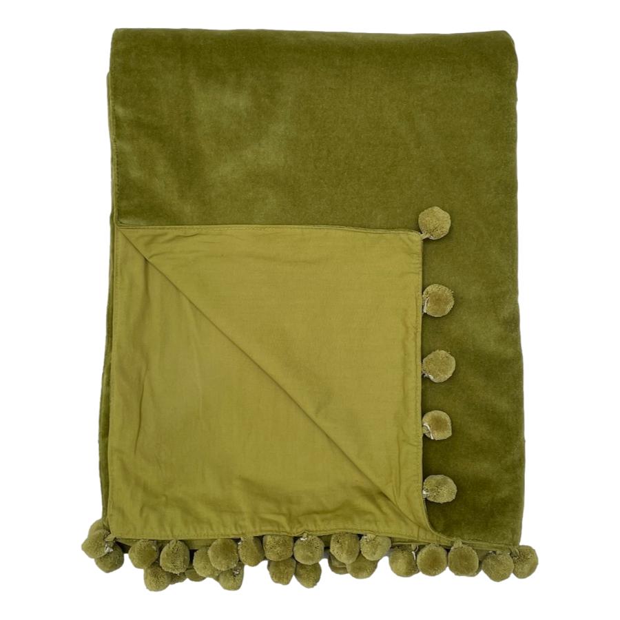 ragged rose Olive Velvet Pompom Throw