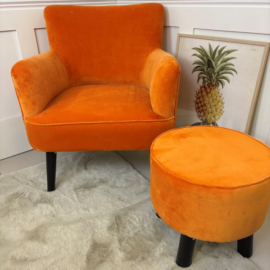 Ragged Rose Orange Velvet Footstool
