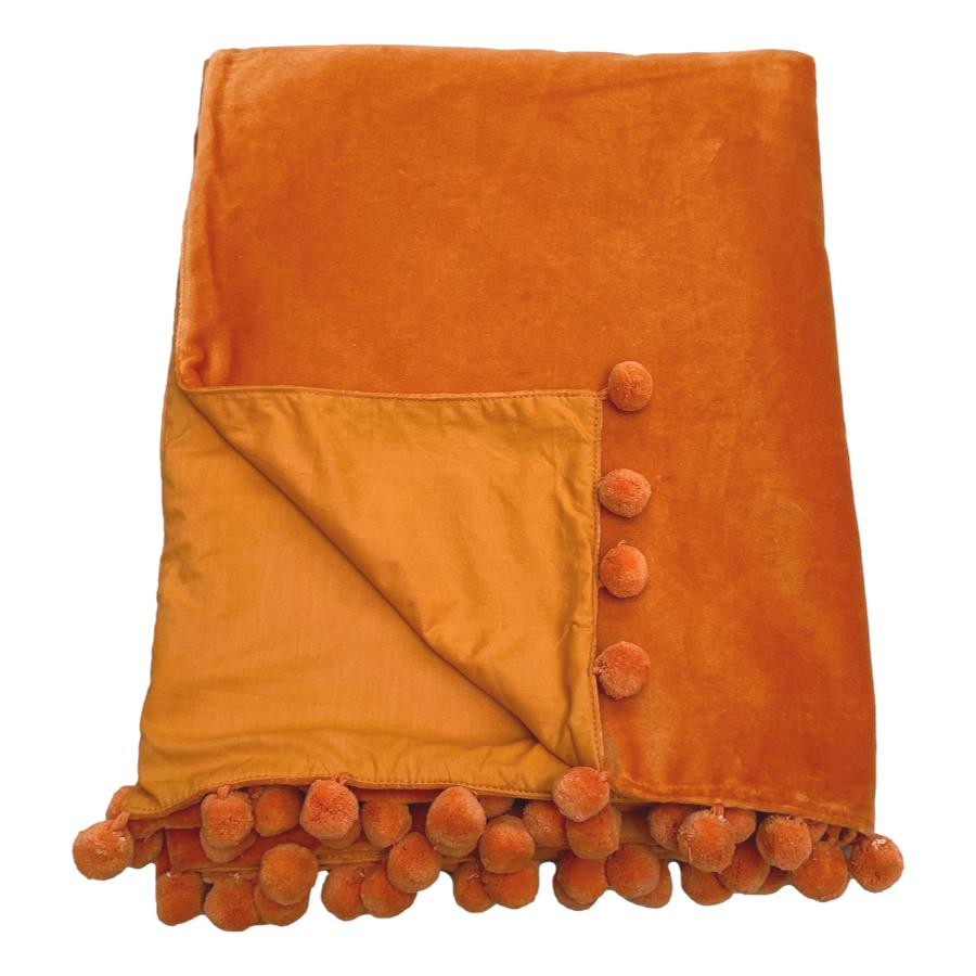 ragged rose Orange Velvet Pompom Throw