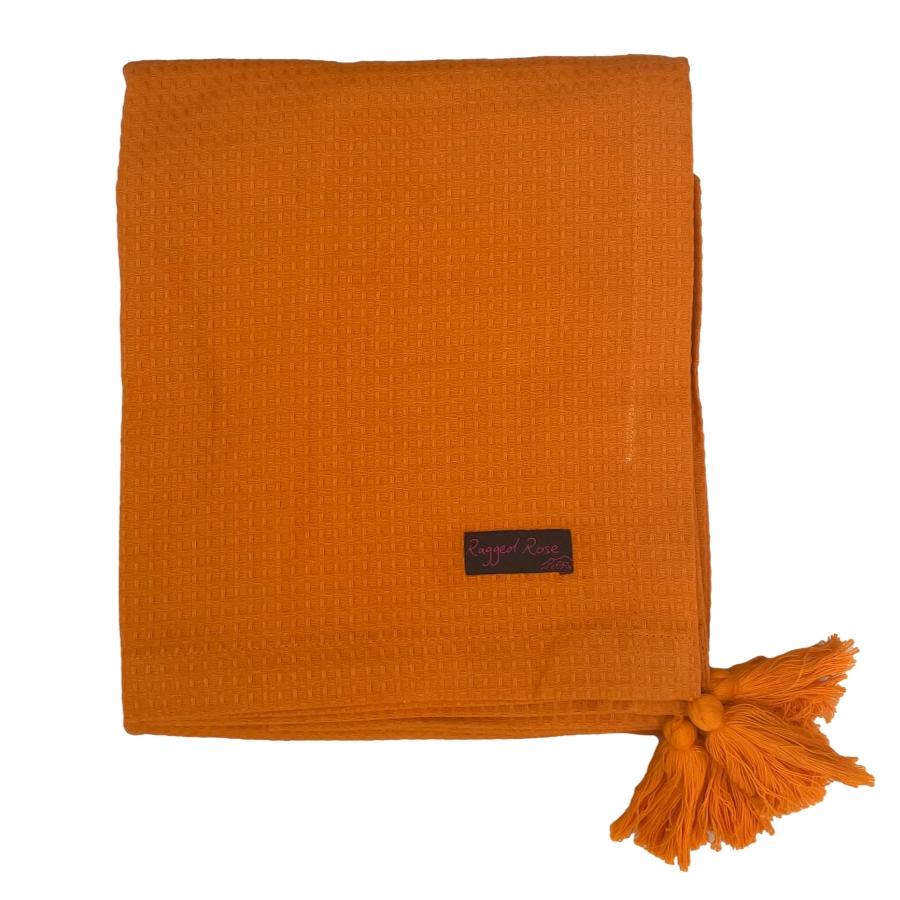 ragged rose Orange Waffle throw