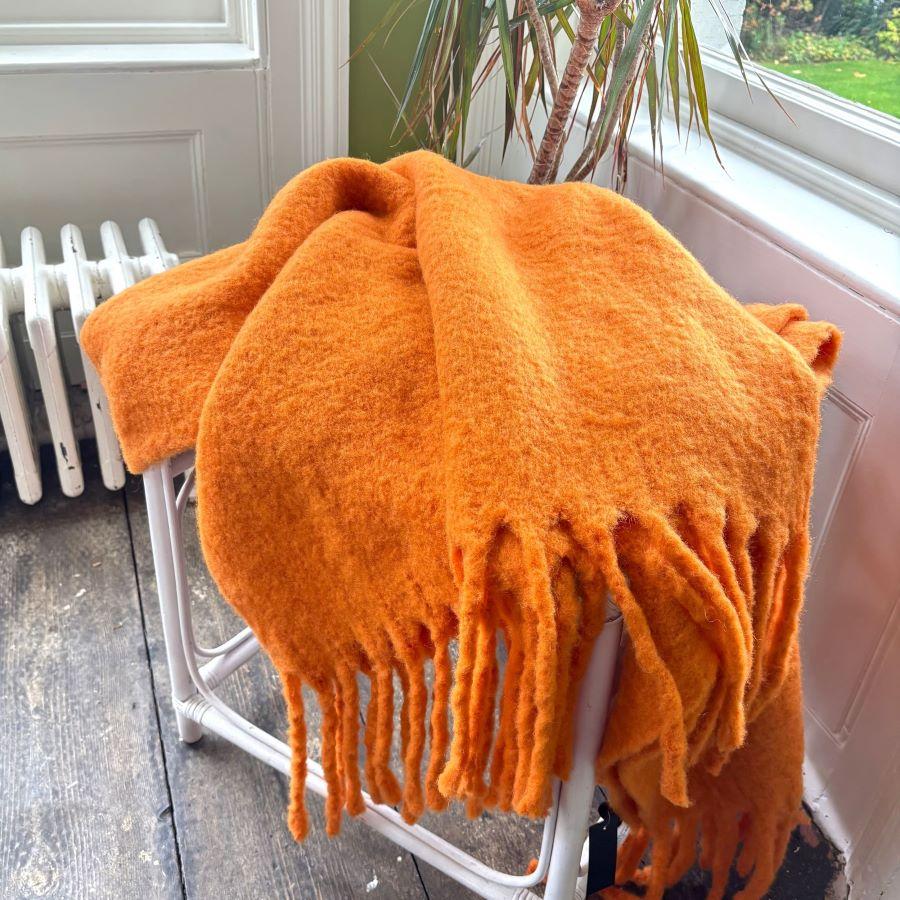 Ragged Rose Orange Wool Throw