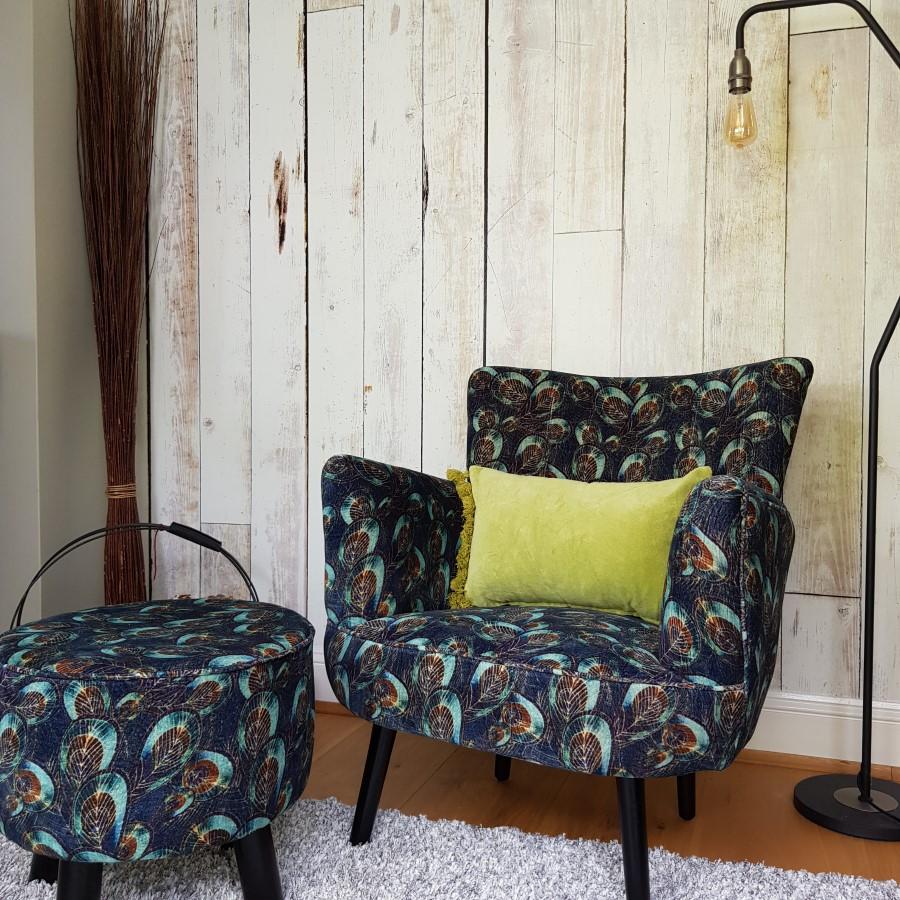 Ragged Rose Peacock Velvet Footstool