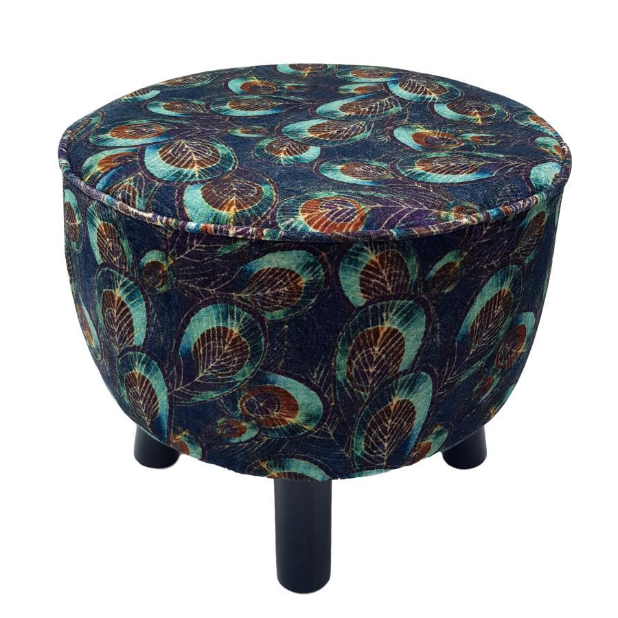 ragged rose Peacock Velvet Footstool