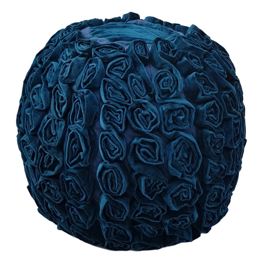 ragged rose Petrol Blue Velvet Pouffe