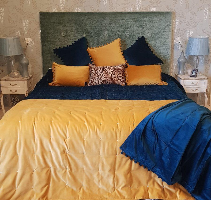 Ragged Rose Petrol Blue Velvet Throw