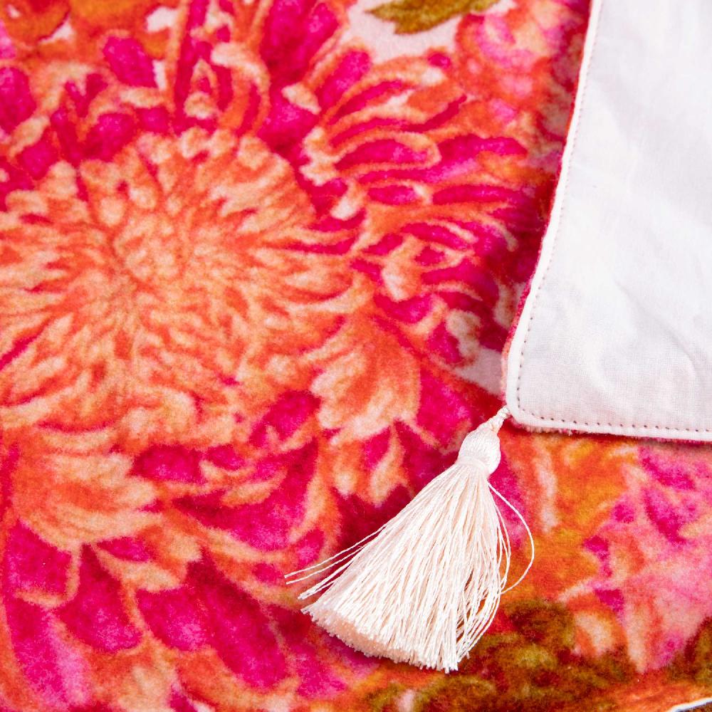 Ragged Rose Pink Chrysanthemum Print Velvet Throw