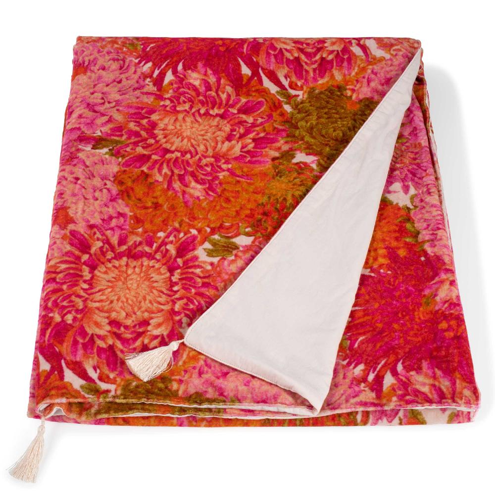 ragged rose Pink Chrysanthemum Print Velvet Throw