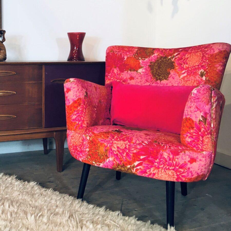 ragged rose Pink Floral Velvet Armchair