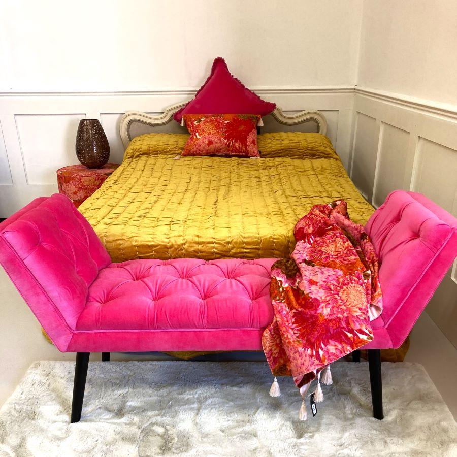 Ragged Rose Pink Velvet Bench Seat