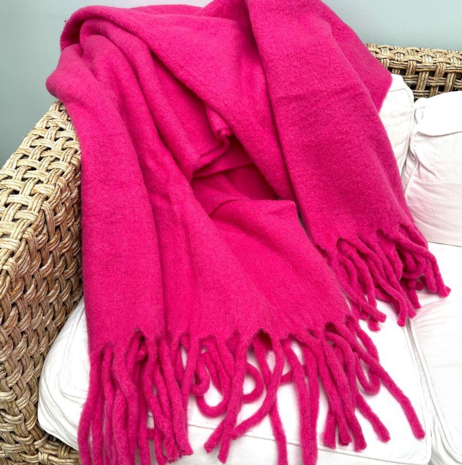 Ragged Rose Pink Wool Throw