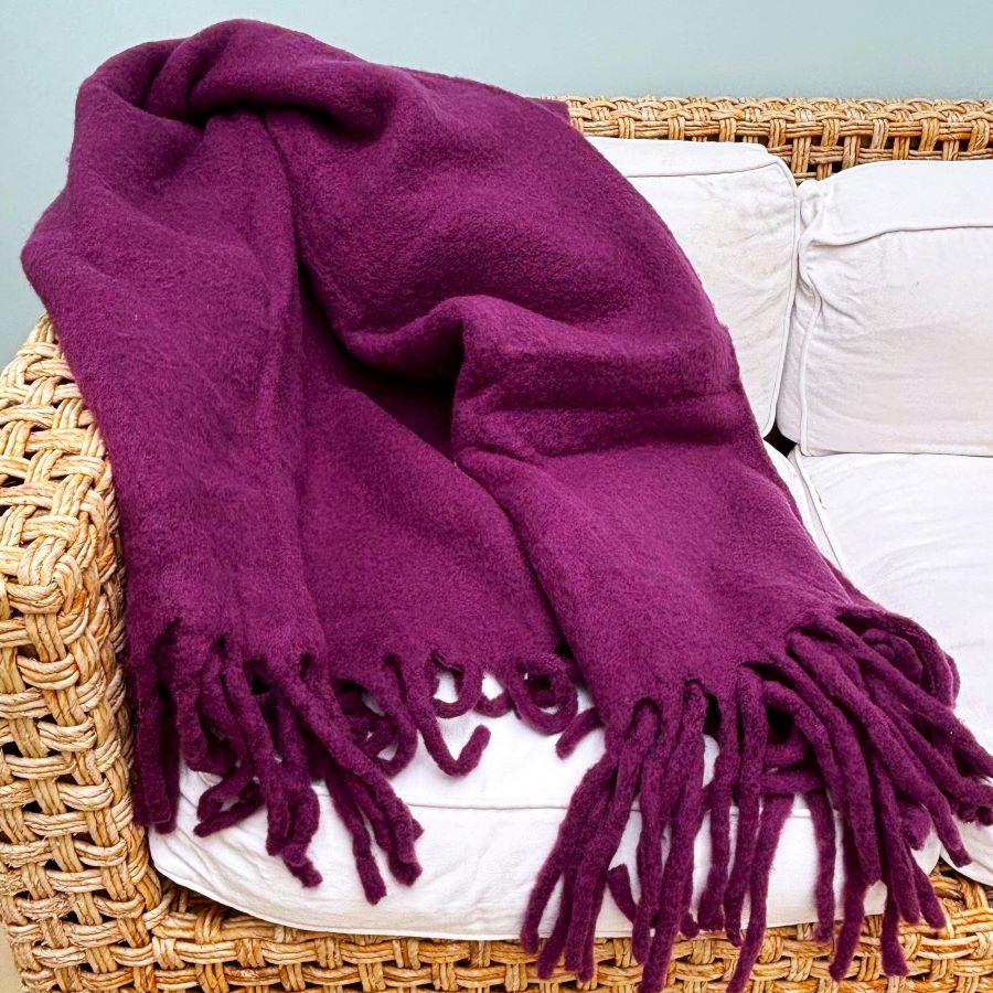 Ragged Rose Purple Wool Throw
