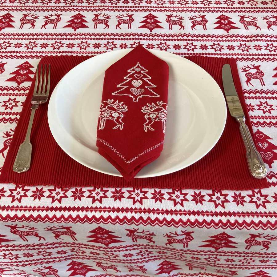 Ragged Rose Red Embroidered Christmas Napkins