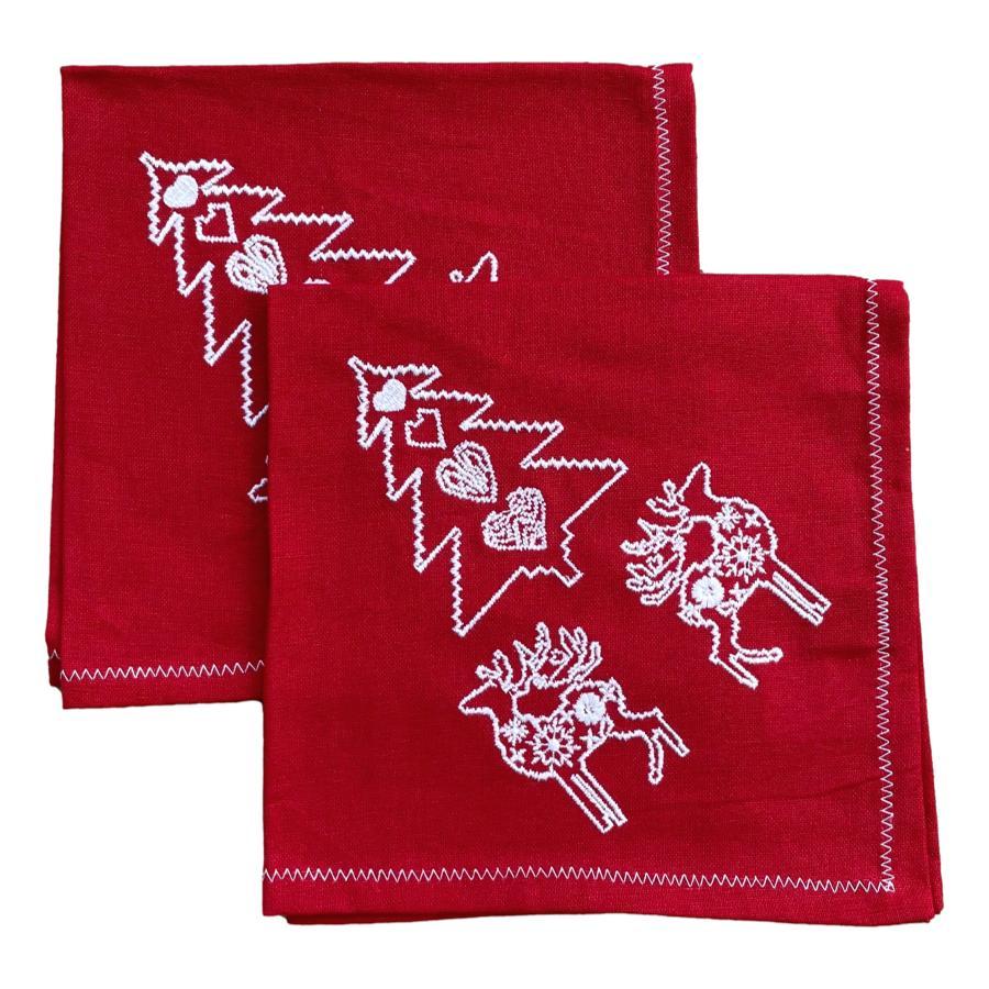ragged rose Red Embroidered Christmas Napkins
