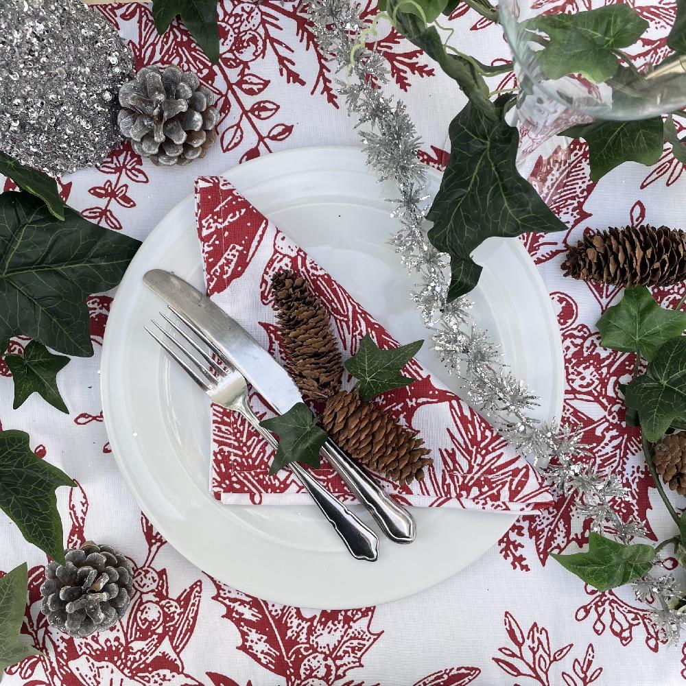 Ragged Rose Red Holly Christmas Napkins