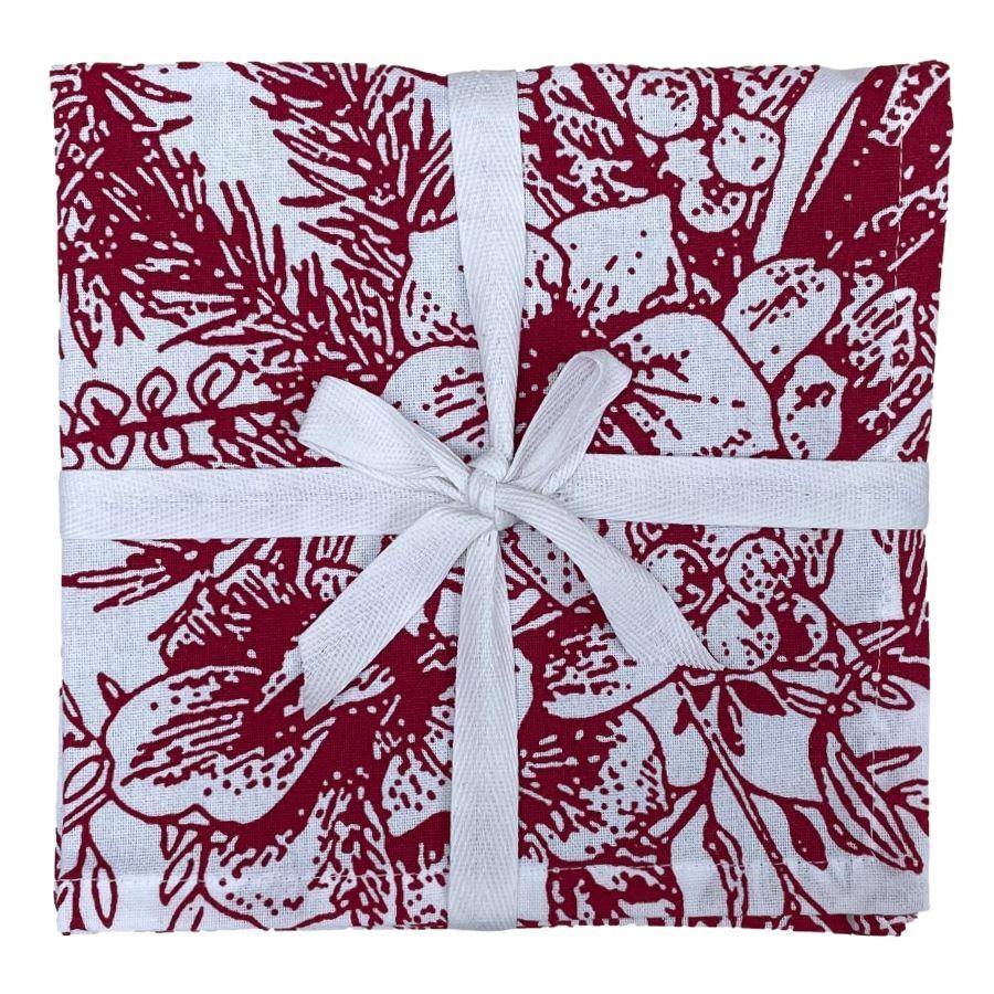 Ragged Rose Red Holly Christmas Napkins