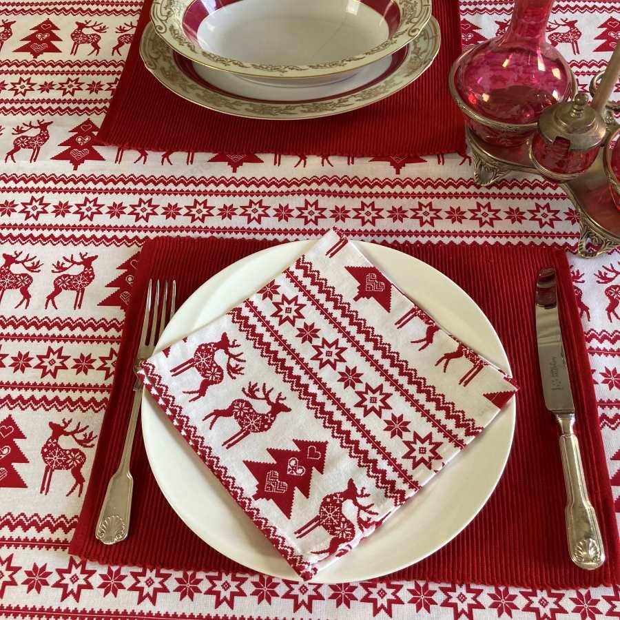 Ragged Rose Red Nordic Christmas Napkins
