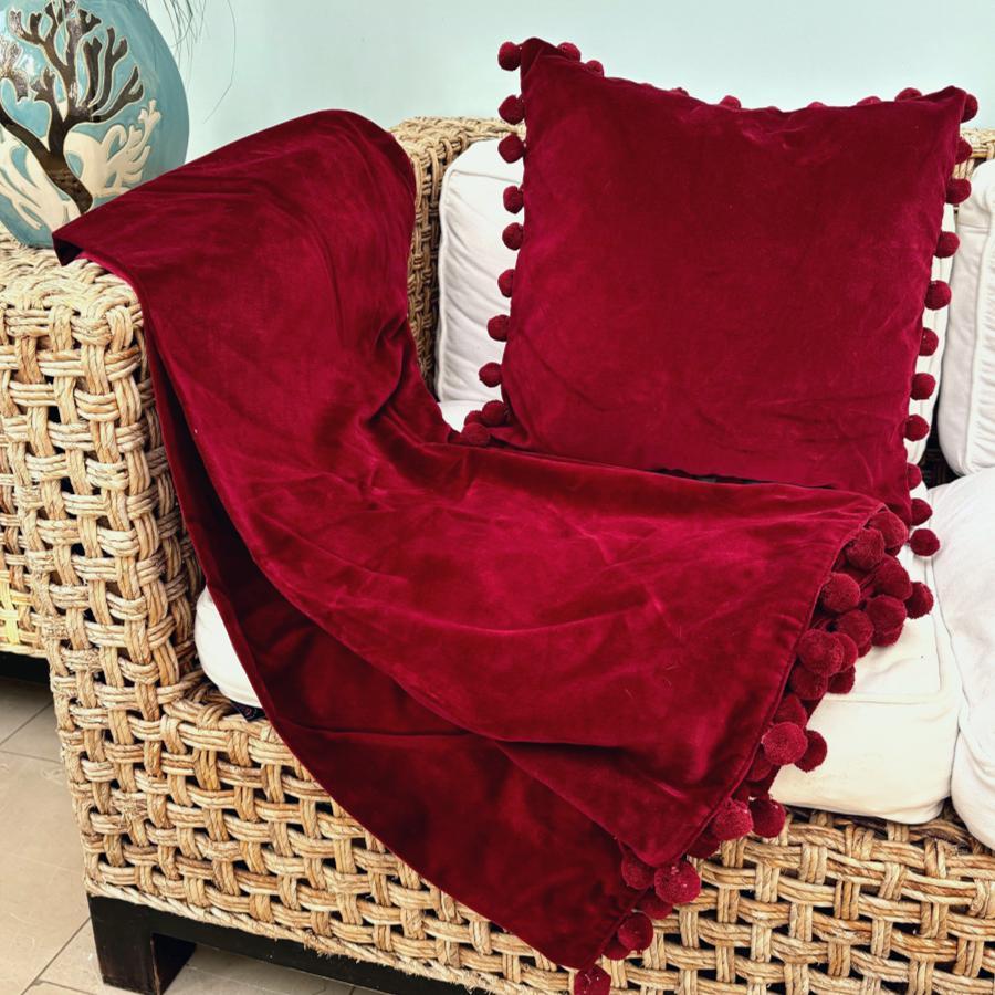 Ragged Rose Red Velvet Throw