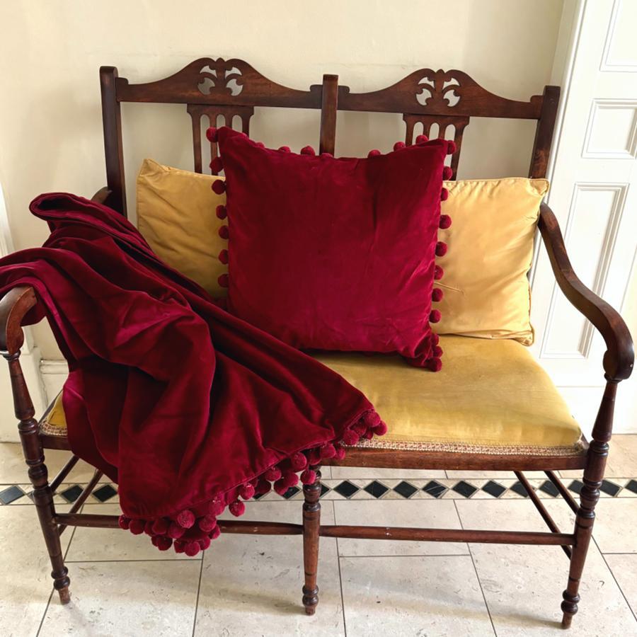 Ragged Rose Red Velvet Throw
