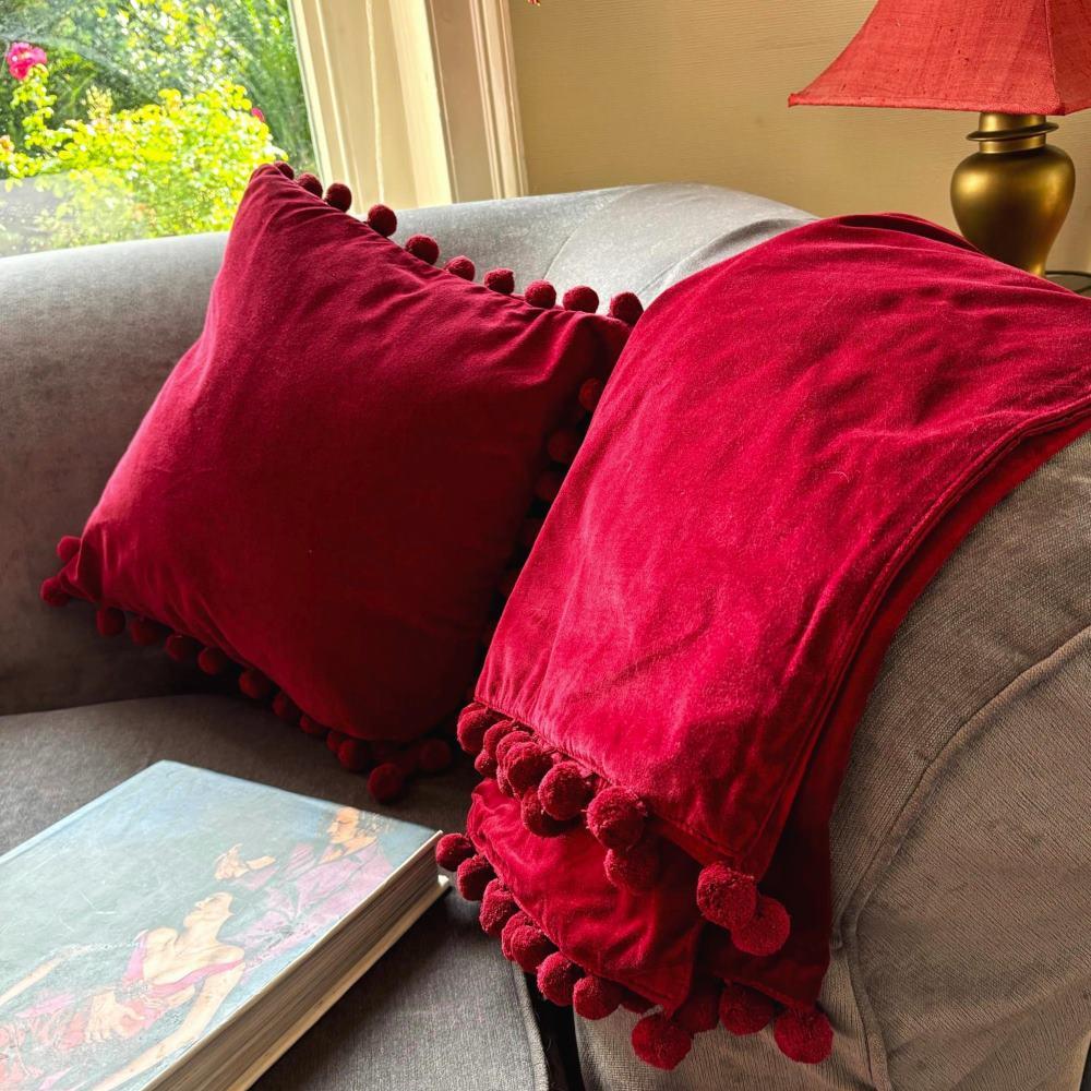 Ragged Rose Red Velvet Throw