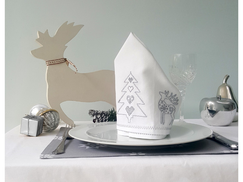 Ragged Rose Silver Embroidered Christmas Napkins
