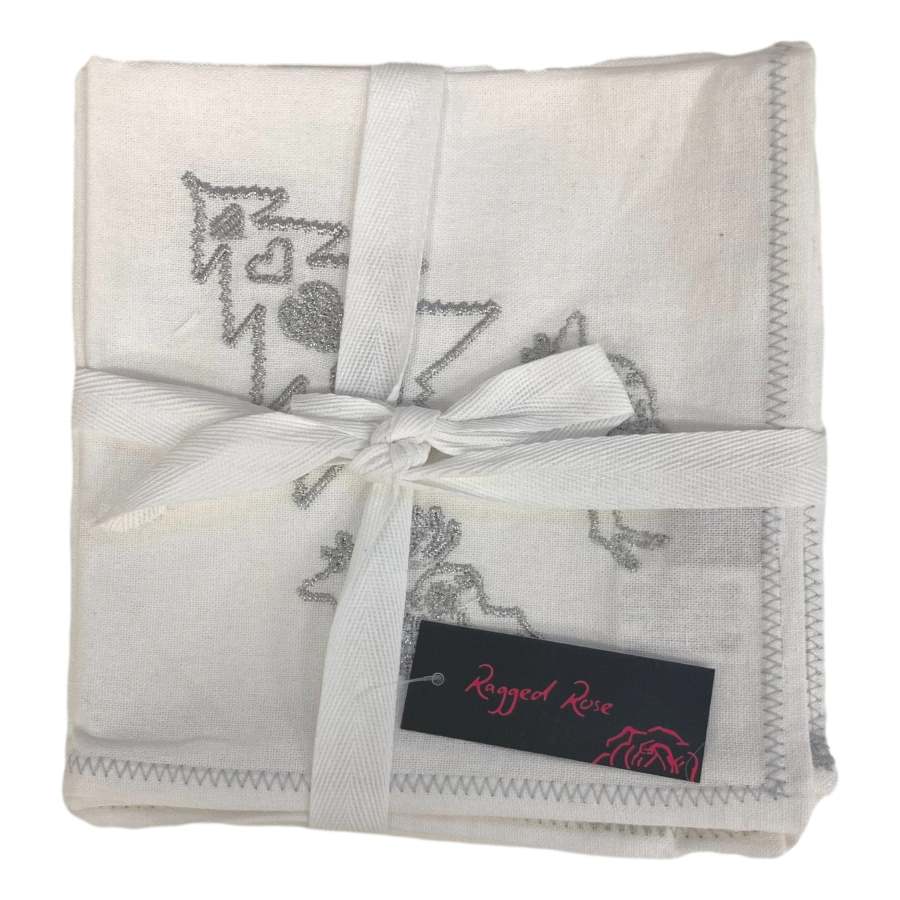 Ragged Rose Silver Embroidered Christmas Napkins